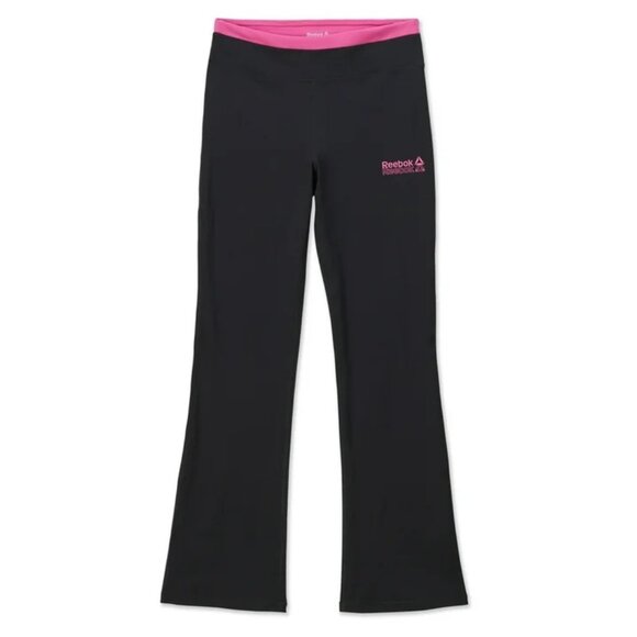 Reebok Girls Flare Leggings Size M (7/8) Black and Pink - Preloved Excellent - Picture 1 of 9